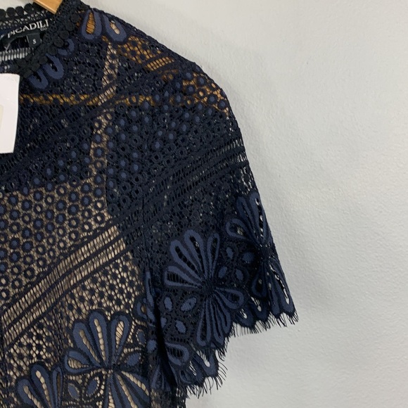 NWT Picadilly Canada Floral Lace Dress Navy Black Lined Size Small - Picture 7 of 15